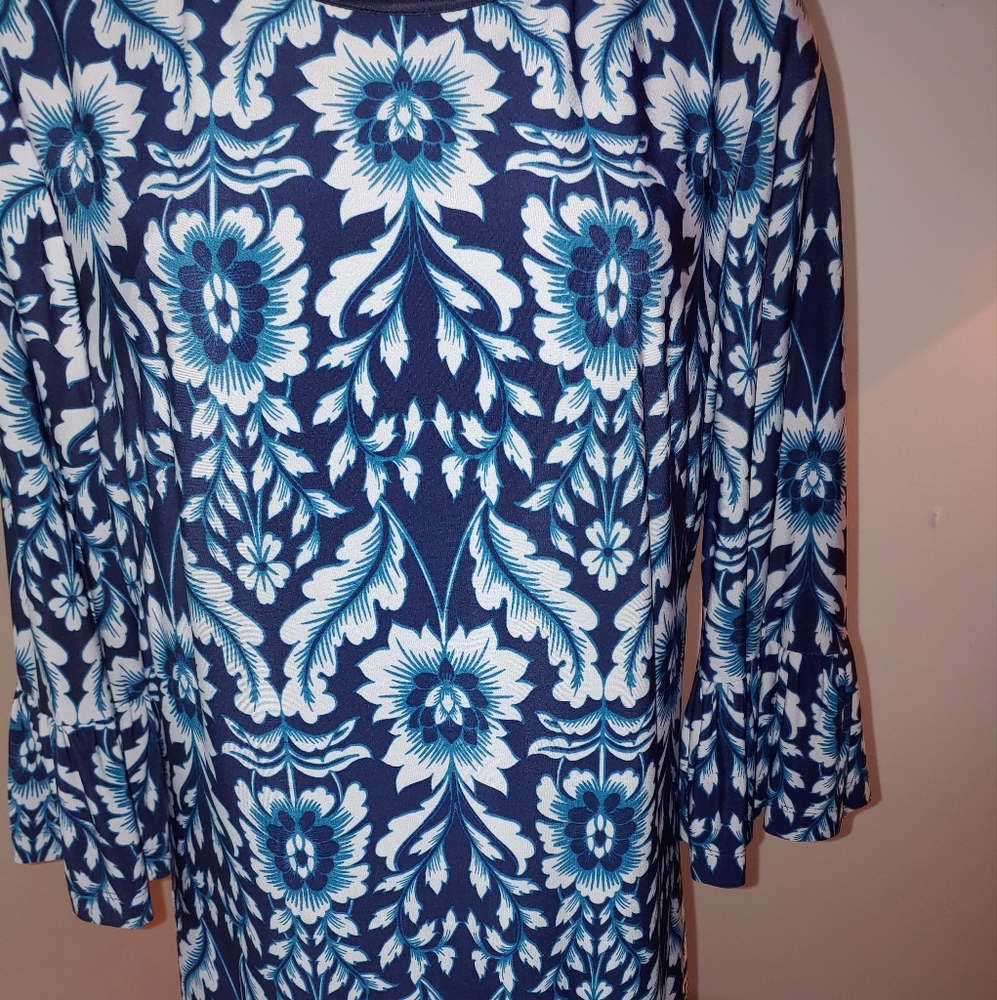 knee length dresses for ladies Eliza J Green w/ Orange Flowers L/S Dress – Maidenlane Designer Consignment main image 1